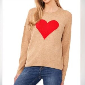 Vince Camuto Tan Sweater with Red Heart small preowned